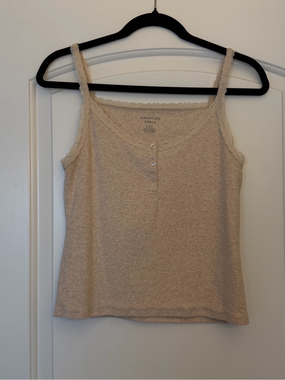 American Eagle Outfitters Lace-Trim Cream Ribbed Cami